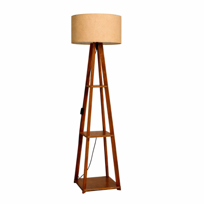 Evolzakh Wooden Tripod Floor Lamp with Storage Shelves