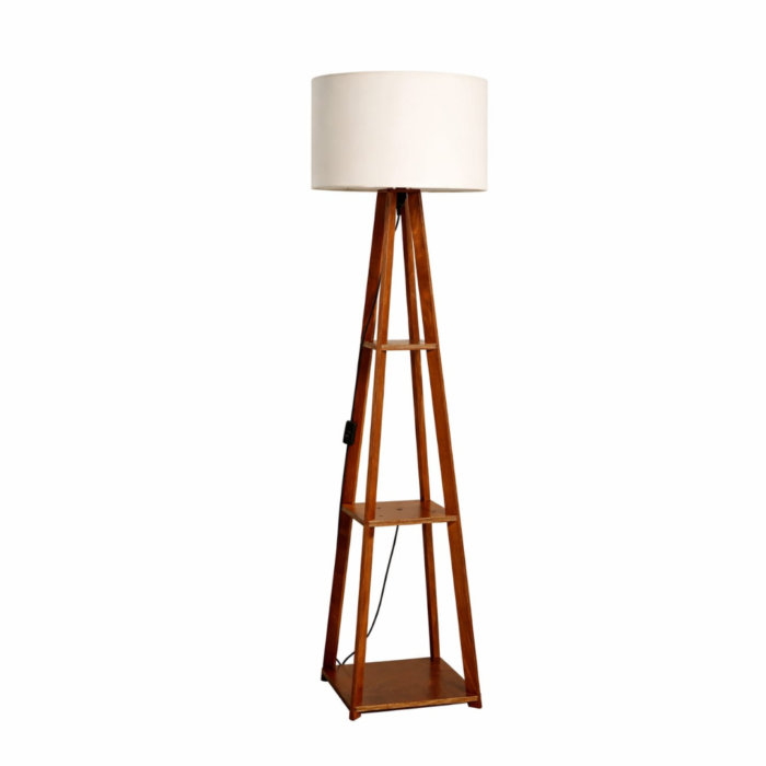 Evolzakh Wooden Tripod Floor Lamp with Storage Shelves